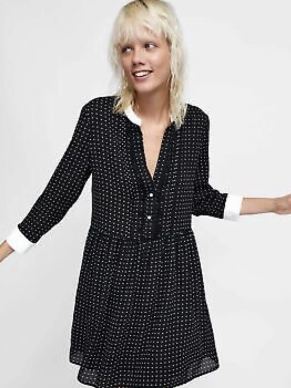 Zara Black Polka Dot Print Mini Dress Size L , fits more like Medium.